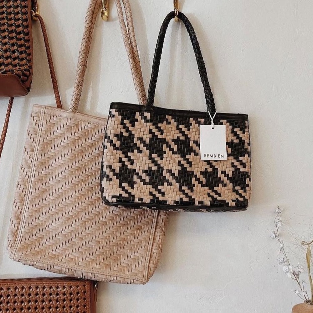 Bembien UNIQUE Ella Tote in Black/Tan Houndstooth woven leather